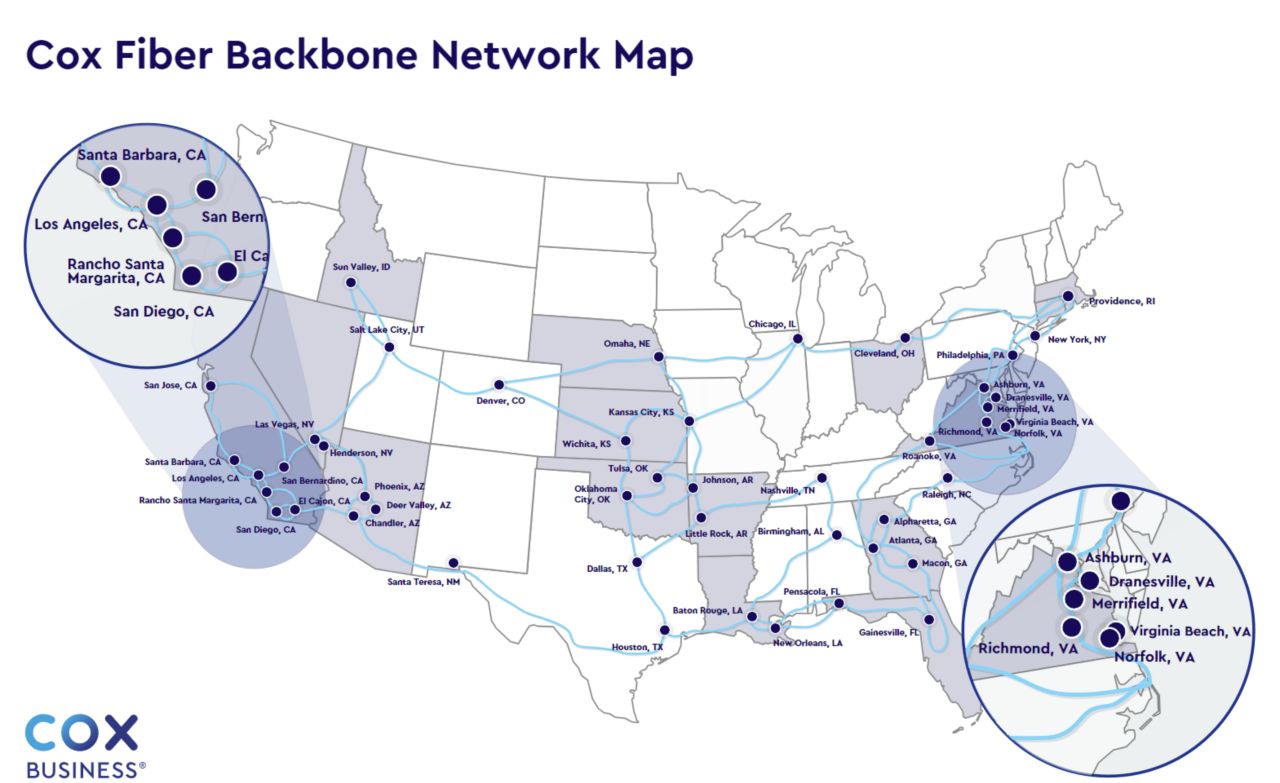 Cox Fiber Backbone Network map